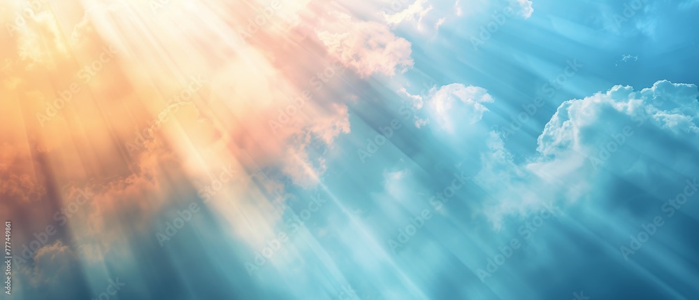 Poster the abstract sun beam line light shines through the clouds, shinning through the haze of clouds on t