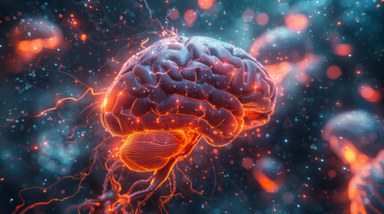 3D Illustration of human brain nerve tracts based on magnetic resonance imaging (MRI) data. - obrazy, fototapety, plakaty