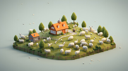 Sheep Farm Icon 3d