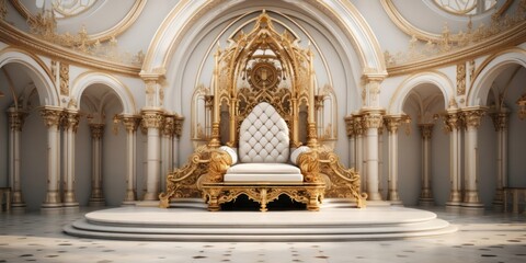 Luxurious Gold and White Throne in Grand Room Generative AI