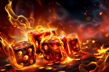 Dice in fire background, gambling concepts