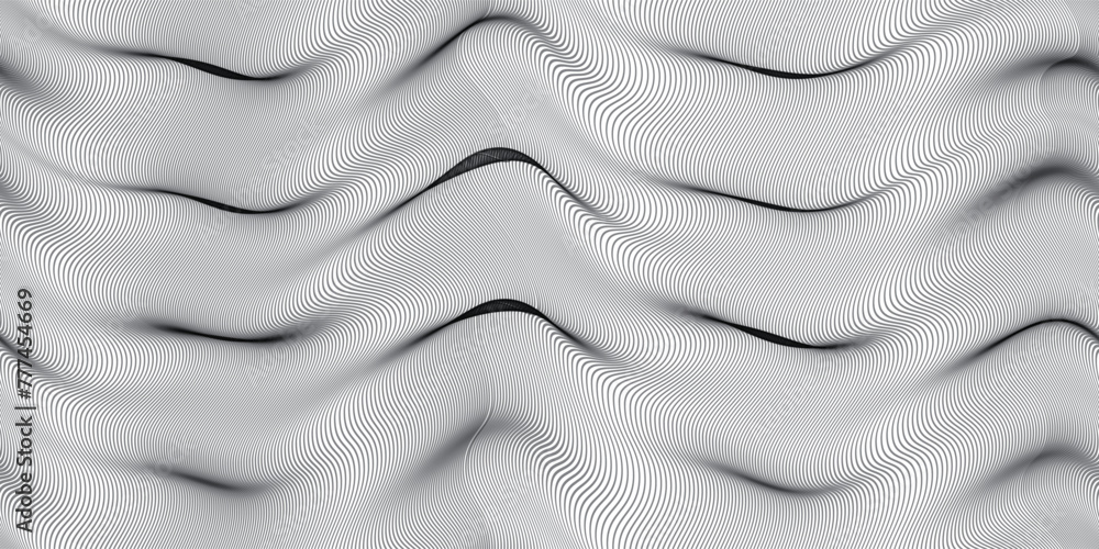 Aufkleber wavy seamless pattern with moire optical effect. abstract vector wave bg with lines surreal texture.
