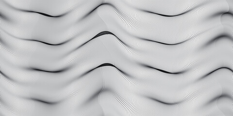 Wavy seamless pattern with moire optical effect. Abstract vector wave bg with lines surreal texture. Music monochrome background