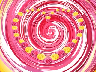 Heart of flowers of yellow and red roses and vortex - occasional and decorative composition with...