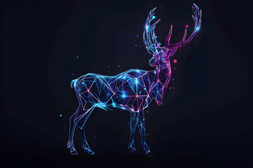 Modern neon wireframe reindeer isotated on black background. - obrazy, fototapety, plakaty