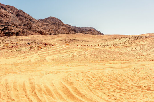 Beautiful landscape of desert with orange sand of Sinai peninsula, Egypt.