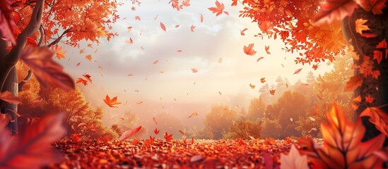 Beautiful orange and yellow autumn leaves banner background. fallen maple leaves