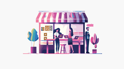 Small business landing page illustration 2d flat ca