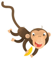 cartoon scene with monkey ape animal theme isolated on white background illustration for children