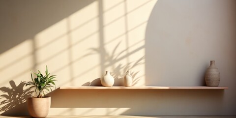Fototapeta premium Shelf With Potted Plant and Vases Generative AI