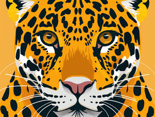 A Minimal Graphic Cartoon of a Jaguar's Face Close Up