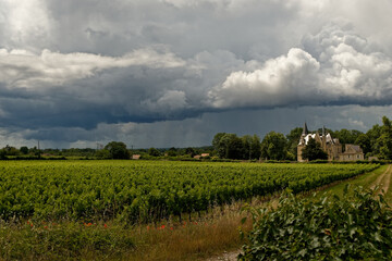 Fototapeta na wymiar Paysage de ciel orageux avec château viticole en arrière plan