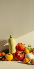 various vegetables on the table isolated on beige background