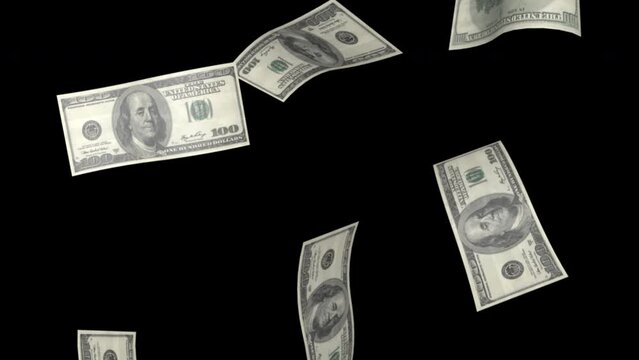 Falling Dollars Banknote Animation, on Alpha Channel, Loop
