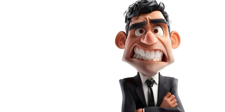 Determined Business Character with Strong expression Showing Teeth on White Background