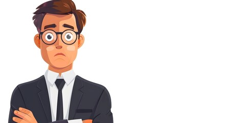 Skeptical Businessman Ponders Uncertain Odds in Corporate Workspace with Copy Space