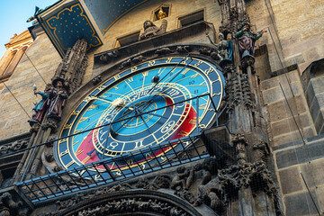 View of Astronomical clock in Old Town of Prague city.