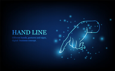 Human hand line, different hands, gestures and signs, digital business concept, futuristic digital innovation background vector illustration.