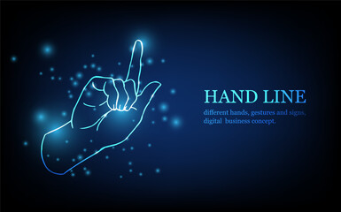 Human hand line, different hands, gestures and signs, digital business concept, futuristic digital innovation background vector illustration.