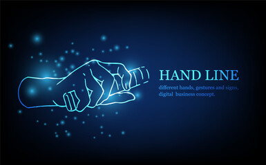 Human hand line, different hands, gestures and signs, digital business concept, futuristic digital innovation background vector illustration.