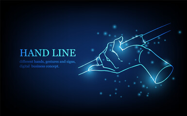 Human hand line, different hands, gestures and signs, digital business concept, futuristic digital innovation background vector illustration.