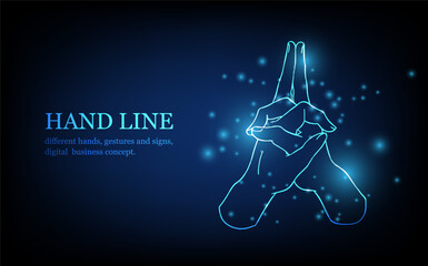 Human hand line, different hands, gestures and signs, digital business concept, futuristic digital innovation background vector illustration.