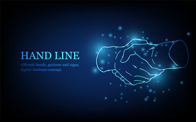 Human hand line, different hands, gestures and signs, digital business concept, futuristic digital innovation background vector illustration.
