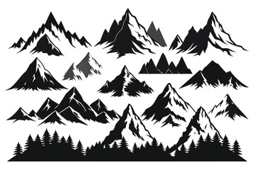 Black Majestic Range Mountain Vector Icon Ethereal Peaks Iconic Mountain Design on white background - obrazy, fototapety, plakaty