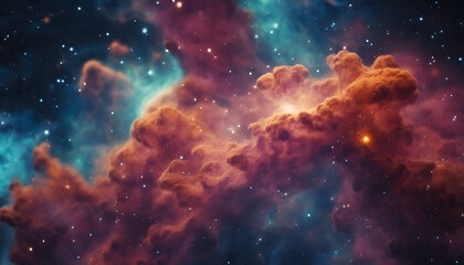  A stunning nebula cloud in space, with vibrant colors and intricate details. Generative AI