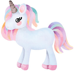 Cute cartoon character happy magic unicorn with rainbow mane and tail.Fairytale Horse.