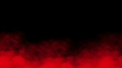 Realistic red smoke or fog overlay in slow motion on dark background. Smoke, a cloud of mist vapour in slowly moving on black background. Floating red fog, ice smoke cloud - Powered by Adobe