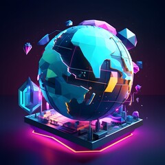 Low Poly Futuristic Neon World: A Visionary 3D Rendering