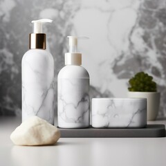 Fototapeta na wymiar Skin Care Mockup in a Luxurious Marble Studio