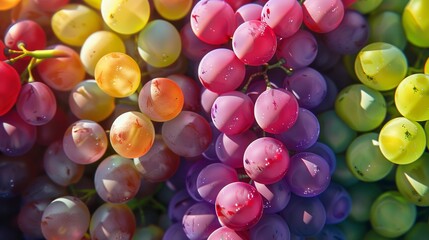top shot close-up of bunches of different grape varieties - obrazy, fototapety, plakaty