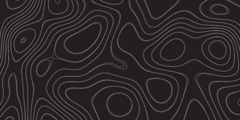 Modern Topographic map terrain texture and landscape grid abstract vector background. Contour lines. Dark seamless design, elegant tileable isolines pattern. Blank Detailed topographic patter line map