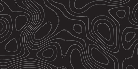 Modern Topographic map terrain texture and landscape grid abstract vector background. Contour lines. Dark seamless design, elegant tileable isolines pattern. Blank Detailed topographic patter line map