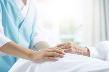 Obraz premium patient old man talk with a psychologist doctor during talking therapy stressed mental health, a selective focus hand, holding hand