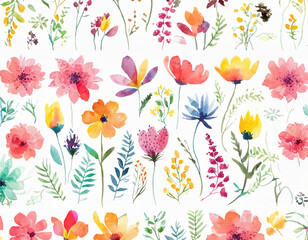 Set of colorful flowers. Beautiful floral elements. 
