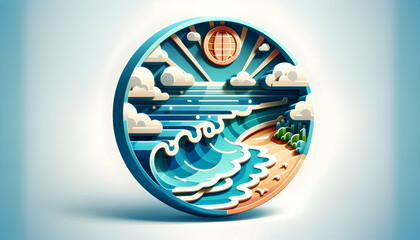 3d flat icon as Coastal Calm Depict the soothing effect of oceanic horizons. in Global Business  theme with isolated white background ,Full depth of field, high quality ,include copy space, No noise, 