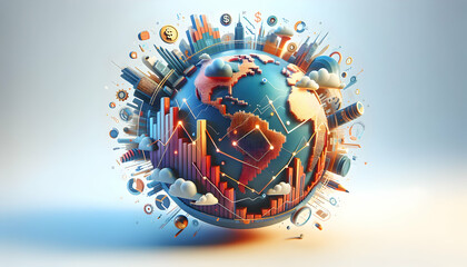 3d flat icon as Financial Horizons Envisioning the future of global financial landscapes. in Global Business  theme with isolated white background ,Full depth of field, high quality ,include copy spac