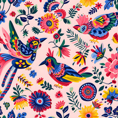 Fototapeta na wymiar Mexican Folk Art Pattern Seamless Digital Paper
