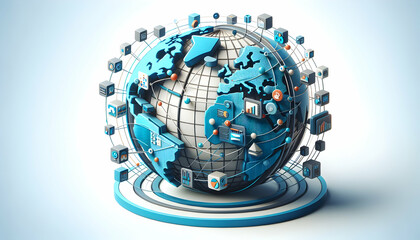 3d flat icon as Global Connectivity Showcasing the interconnectedness of modern trade. in Global Business  theme with isolated white background ,Full depth of field, high quality ,include copy space, 