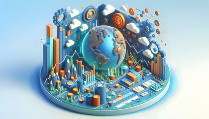 3d flat icon as Financial Horizons Envisioning the future of global financial landscapes. in Global Business  theme with isolated white background ,Full depth of field, high quality ,include copy spac