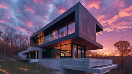 house at sunset