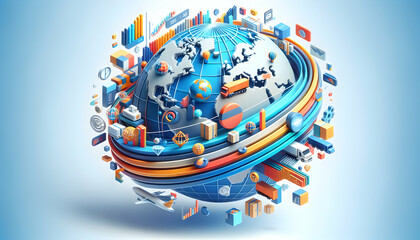 3d flat icon as World Trade Dynamics Visualizing the flow of global commerce. in Global Business  theme with isolated white background ,Full depth of field, high quality ,include copy space, No noise,