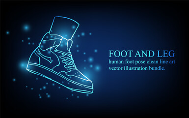 Human foot line, foot and leg, knee and toe, digital business concept, futuristic digital innovation background vector illustration.