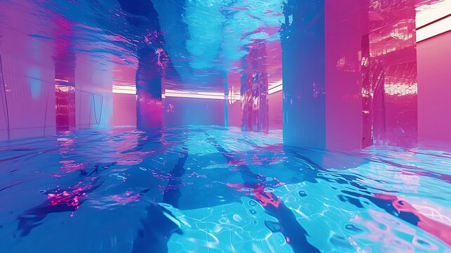 a virtual haven, an AI-conjured Olympic swimming pool, where the boundaries of possibility blur amidst a spectrum of blue, and dreams find expression in the digital realm attractive look