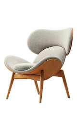 Elegant wooden armchair with soft cushions in a minimalist room - obrazy, fototapety, plakaty
