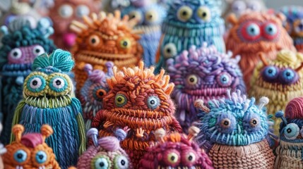 Fototapeta premium Adorable stitched creatures, artificial intelligence_algorithm