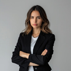 Serious businesswoman in black jacket